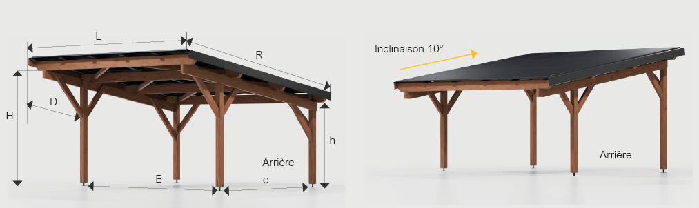 Mod&egrave;les CPS+ et CPR+ de carports solaires bois