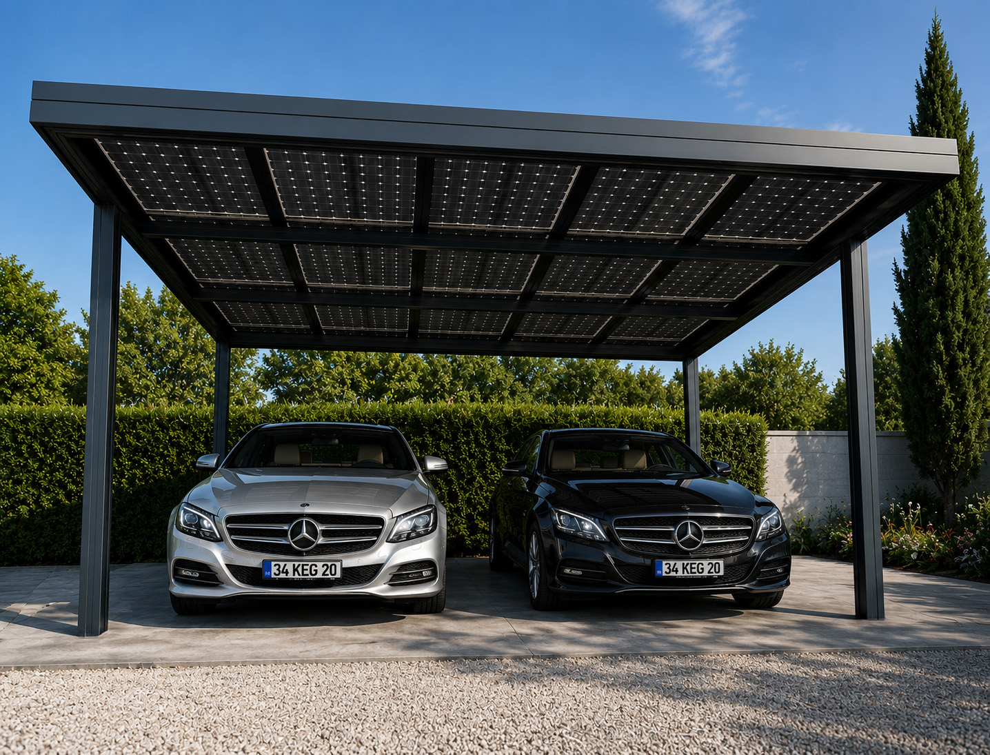 Carport solaire aluminium avec panneaux photovolta&iuml;ques